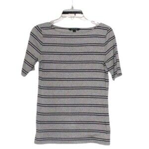 Lauren Ralph Lauren Womens Gray Black Stripe Short Sleeve T Shirt Top Size M